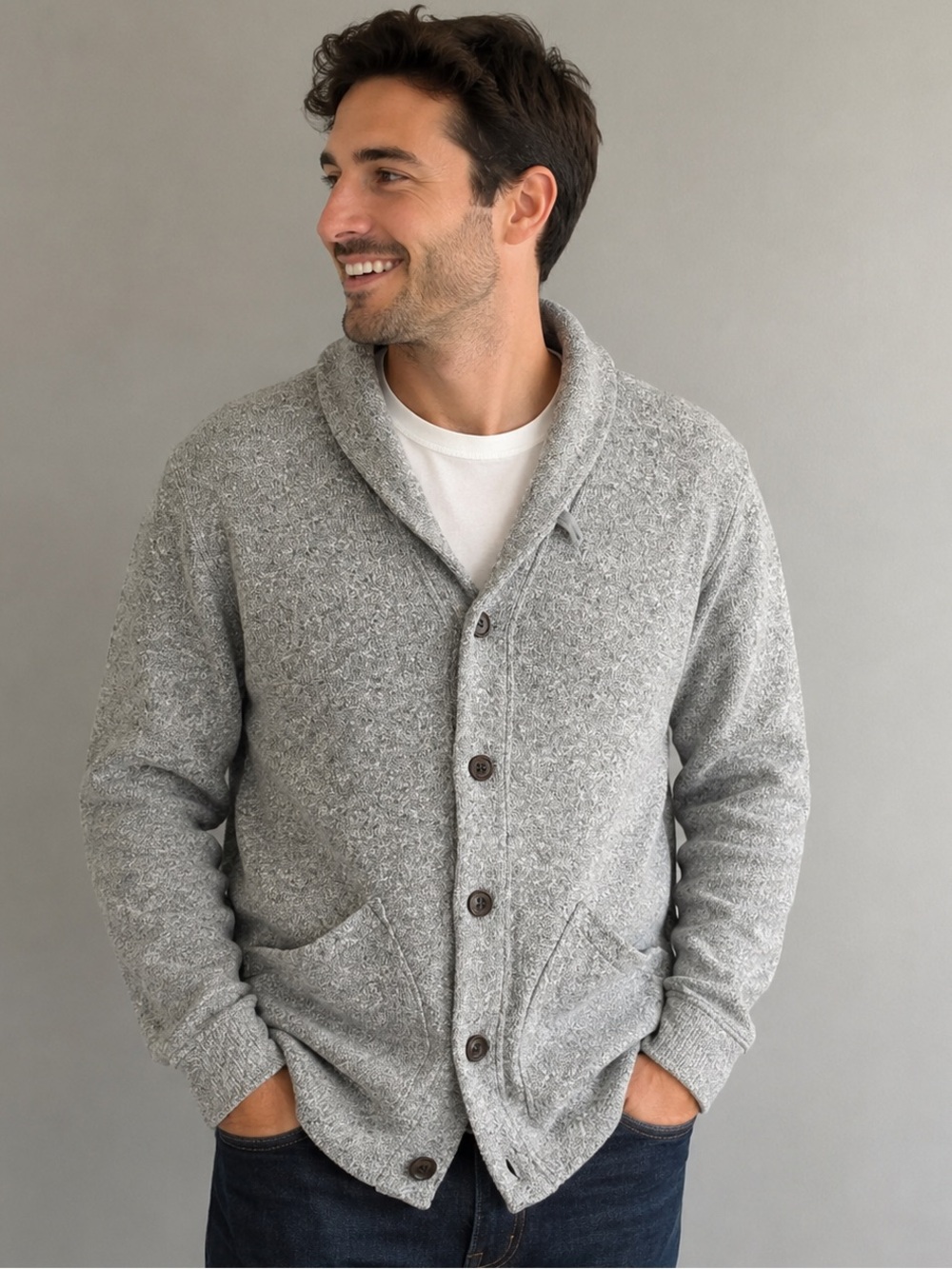 Men’s XL Old Navy Shawl Collar Button Front Cardigan Sweater Gray